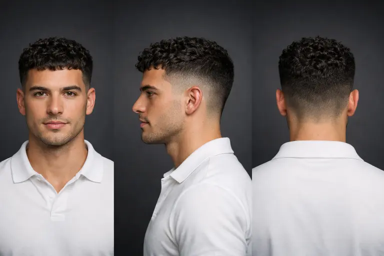 mid taper fade curly hair style with high volume curls spread outward creating a bold full textured appearance