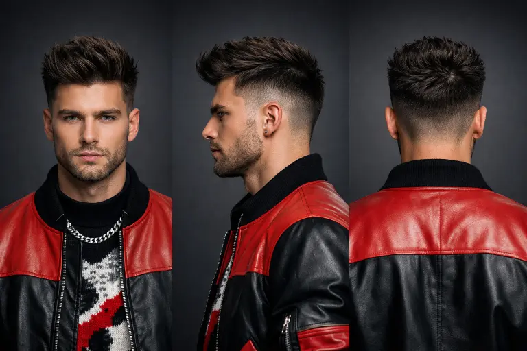 drop fade undercut with long top showing strong contrast between disconnected length on top and faded curved sides
