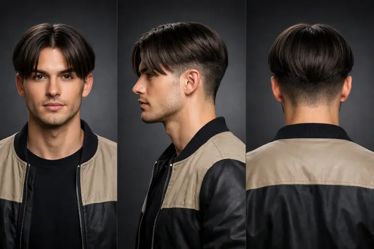 middle part taper fade hairstyle with hard part detail featuring straight hair and a shaved center line for sharp definition