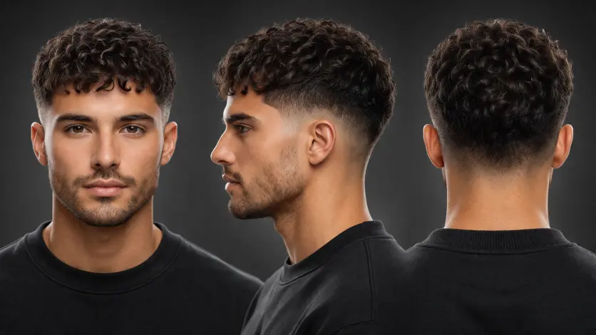 mid taper fade curly hair with layered curls on top adding depth and dimension with a structured yet natural finish