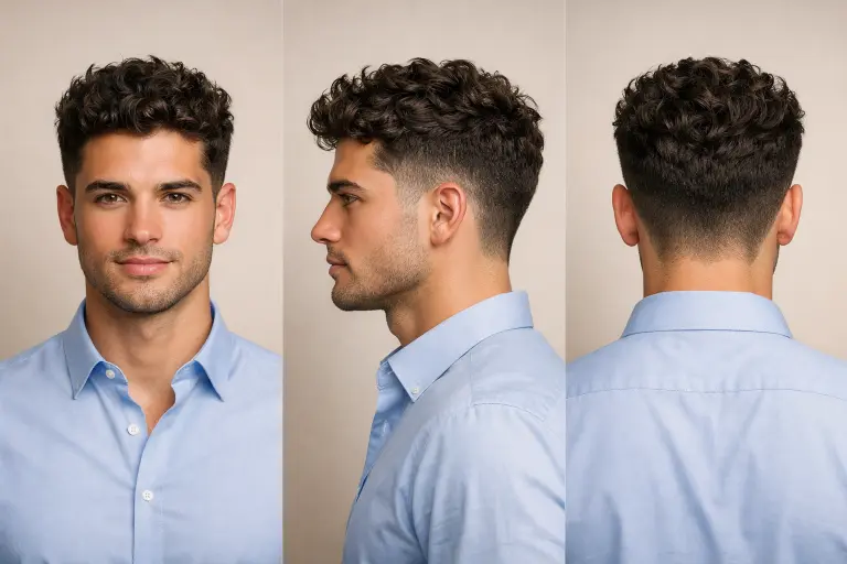 mid taper fade curly hair with layered curls on top adding depth and dimension with a structured yet natural finish