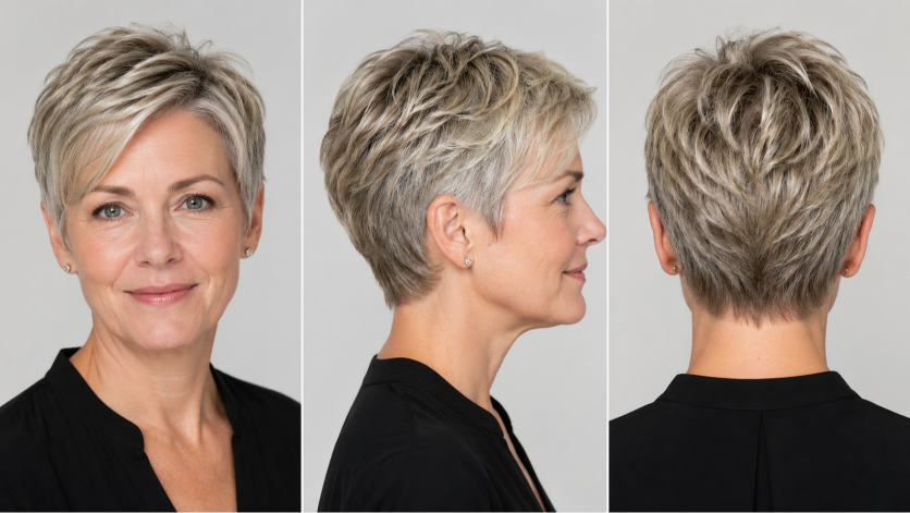 short hairstyles for women over 50 with layered bobs, pixie cuts, and volume styles