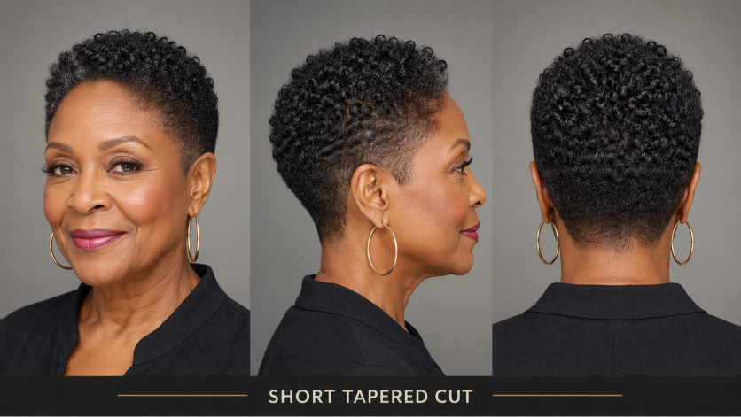 Hairstyles for Black women over 70 featuring short, natural, curly, and low-maintenance elegant looks