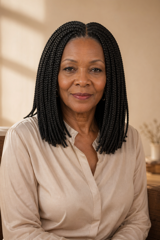 Elegant braided hairstyles for older Black women over 50 showcasing protective, low-maintenance, and graceful looks