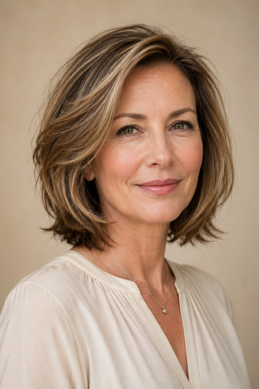 Hairstyles for women over 40 with thin fine hair showing volume-boosting cuts like layered bobs, pixies, and textured styles for fuller-looking hair