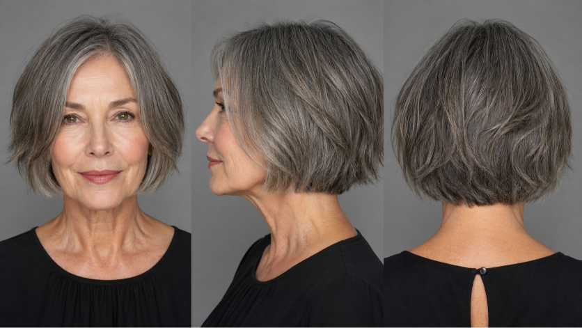 Choppy bob hairstyles for women over 60 showing layered, textured cuts that add volume and movement to aging hair