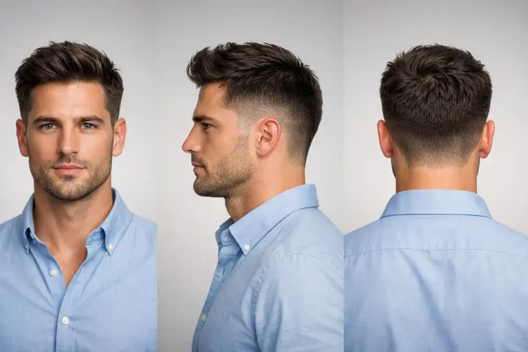 bald taper fade with textured crop featuring short choppy layers and matte finish on top