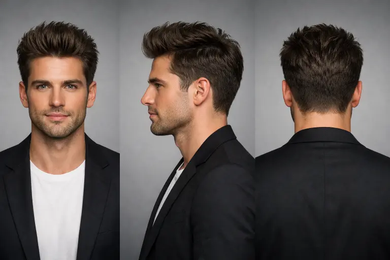 various blowout taper haircut styles for men showing different taper fades, hair lengths, and textures including curly, wavy, and straight hair with voluminous tops and clean sides