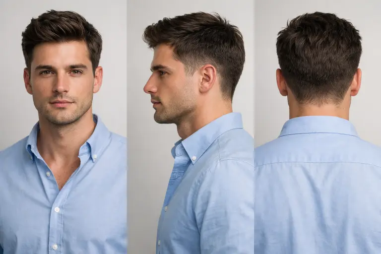 temple fade haircut for men with short natural curls on top and sharp faded sides highlighting texture and volume