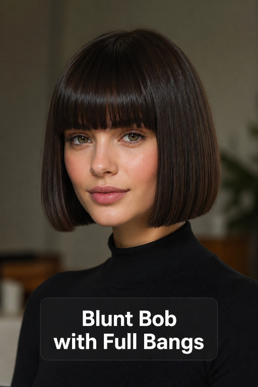 Thin fine hair makeover with soft layered bob and wispy bangs adding natural volume and face-framing shape