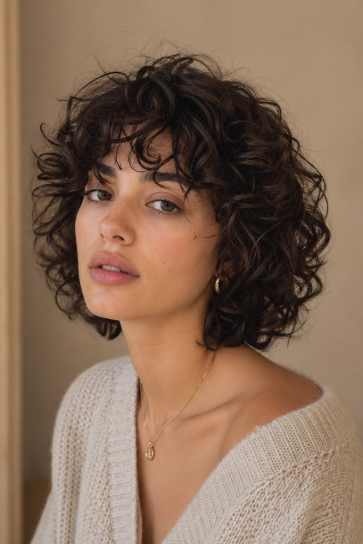 Short shaggy bob haircut with textured layers and effortless volume for modern women