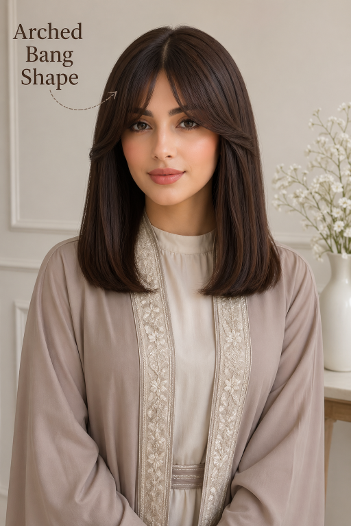 Bangs hairstyles for round faces featuring side-swept and curtain fringe that slim and frame soft facial features