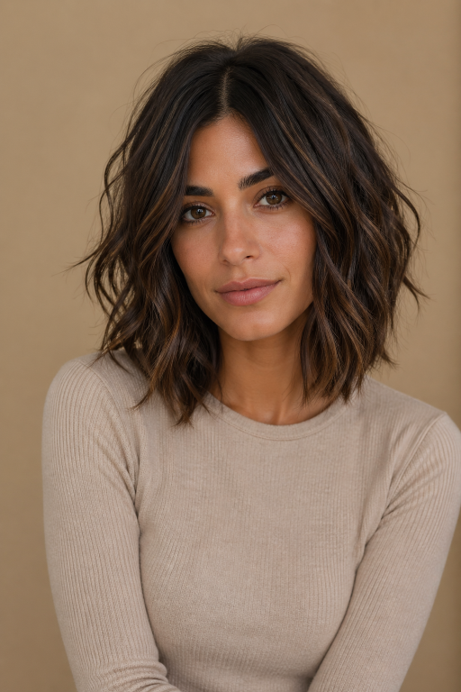 Short shag hairstyle with textured layers and modern volume for women