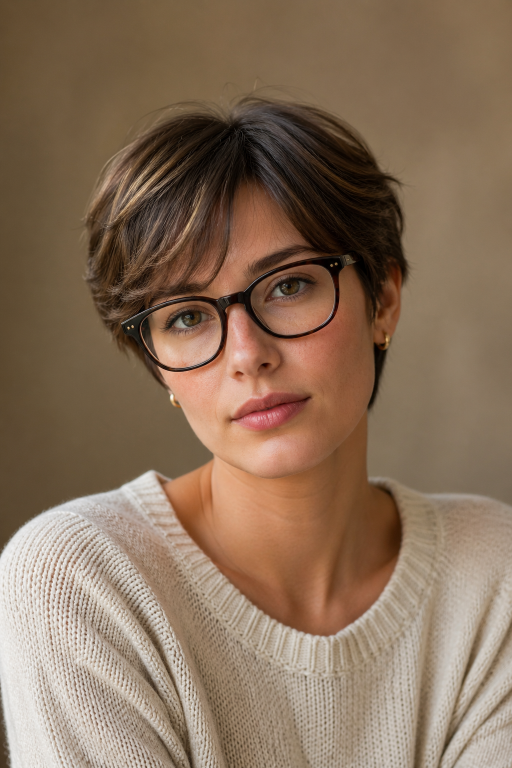 Short pixie haircut for women with glasses showing flattering modern styles for different face shapes