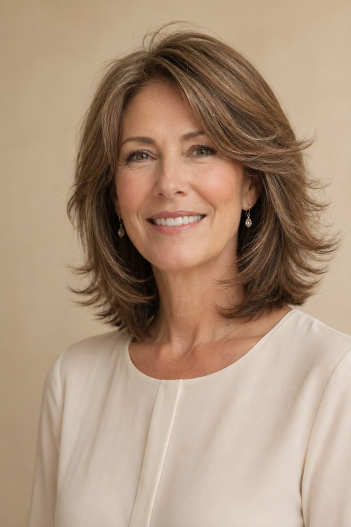 Hairstyles for women over 40 with thin fine hair showing volume-boosting cuts like layered bobs, pixies, and textured styles for fuller-looking hair
