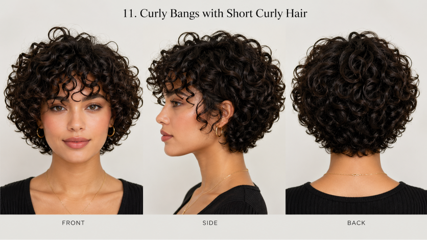 25 bangs hairstyles for short hair showcasing different fringe styles on pixie cuts and bobs for various face shapes and hair textures