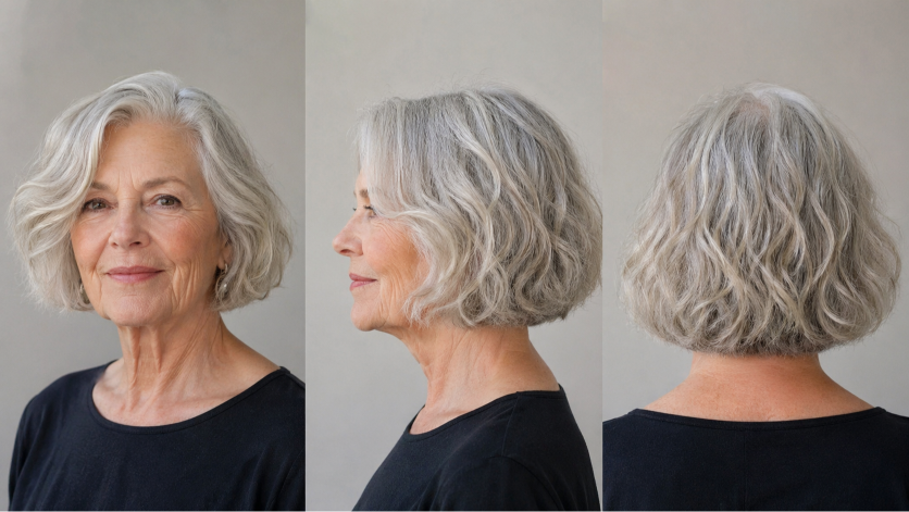 Elegant short and layered hairstyles for women over 80 showcasing soft volume, natural gray hair, and easy-to-maintain flattering cuts