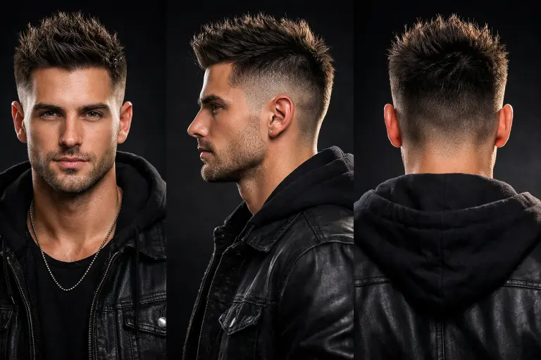 bald taper fade with spiky hair styled upward with textured short strands