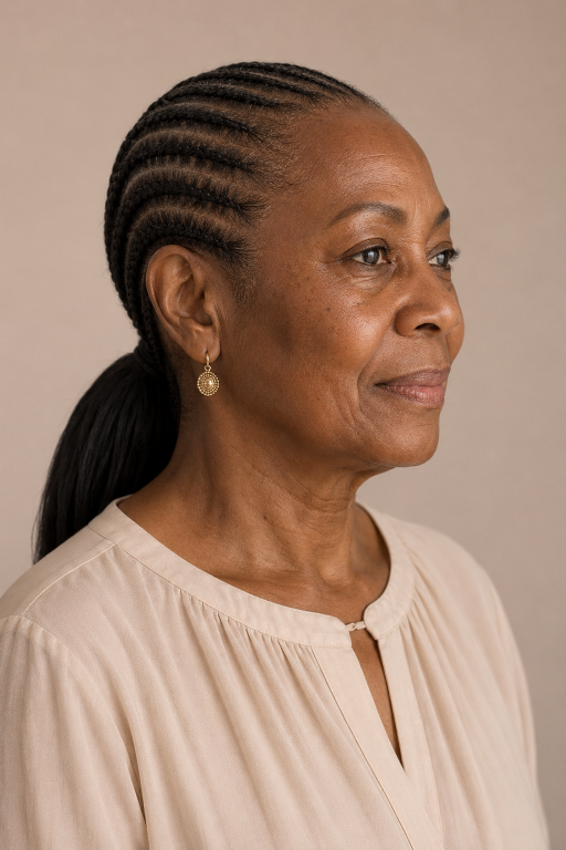 Elegant braided hairstyles for older Black women over 50 showcasing protective, low-maintenance, and graceful looks