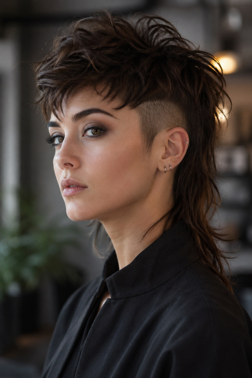 Short shag hairstyle with textured layers and modern volume for women