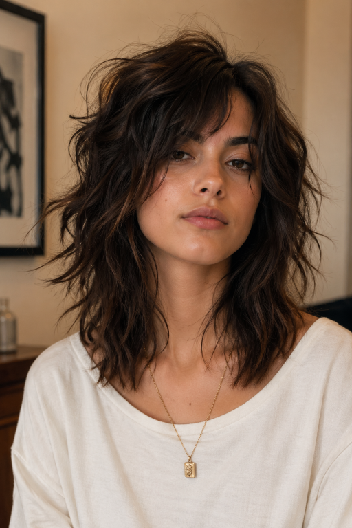 Medium shag hairstyle ideas with layered texture and face-framing volume for different hair types