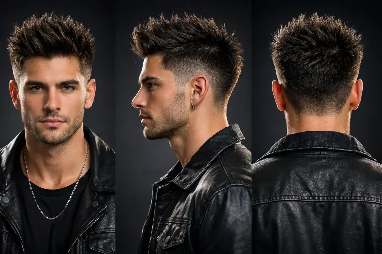 Burst taper fade haircut for men with short spiky top and clean faded sides