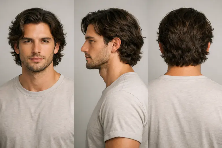 Medium-length low taper fade wavy hairstyle for men with balanced volume and natural wave pattern