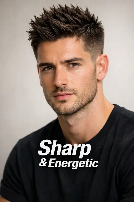 spiky hair with temple fade haircut for men showing short textured spikes and sharp faded temple area
