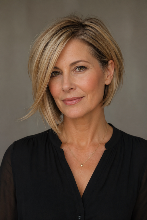 Hairstyles for women over 40 with thin fine hair showing volume-boosting cuts like layered bobs, pixies, and textured styles for fuller-looking hair