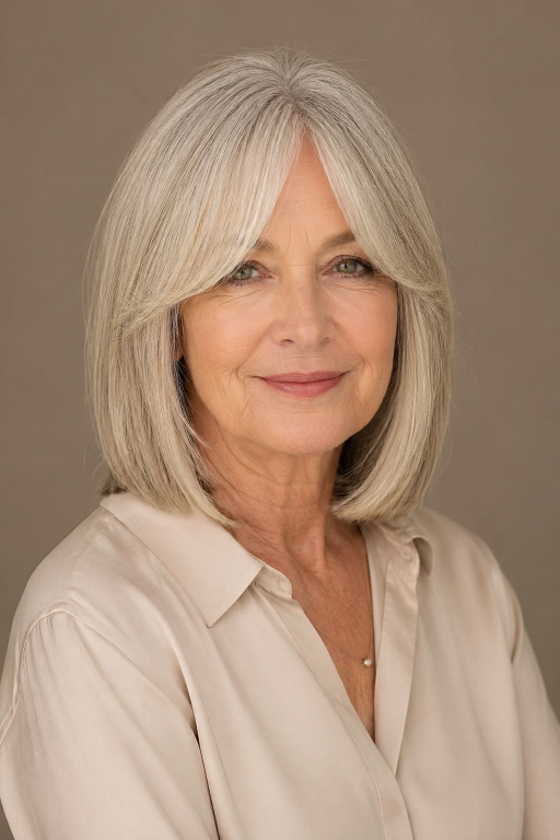 Hairstyles for women over 60 with bangs featuring layered bobs, pixie cuts, and soft fringes that flatter mature faces and fine hair