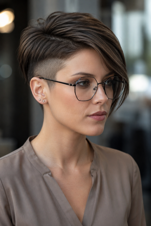 Short pixie haircut for women with glasses showing flattering modern styles for different face shapes