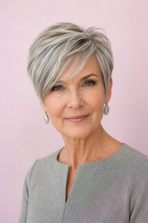 Hairstyles for women over 60 with thin fine hair showing layered bobs, pixie cuts, and volume-boosting styles for a fuller, youthful look