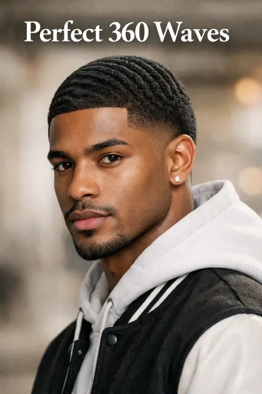 Burst taper fade haircut for men with defined 360 waves and precise taper around the ears