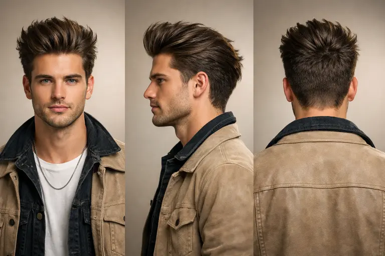 various blowout taper haircut styles for men showing different taper fades, hair lengths, and textures including curly, wavy, and straight hair with voluminous tops and clean sides