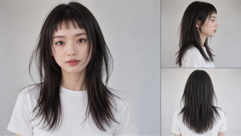 Thin fine hair makeover with soft layered bob and wispy bangs adding natural volume and face-framing shape