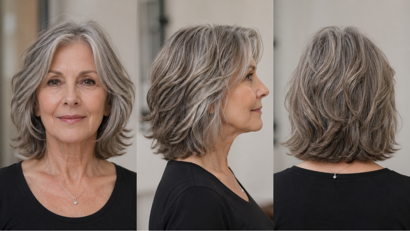 Elegant short and layered hairstyles for women over 80 showcasing soft volume, natural gray hair, and easy-to-maintain flattering cuts