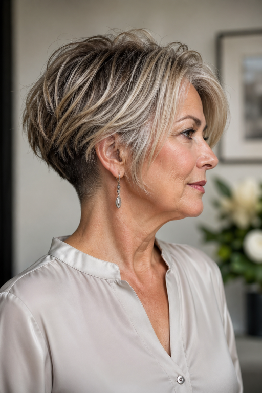 Choppy bob hairstyles for women over 60 showing layered, textured cuts that add volume and movement to aging hair