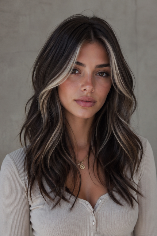 Brunette balayage with money piece highlighting face-framing strands for a bright, dimensional modern hair look