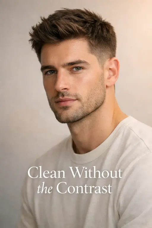 temple fade haircut for men with tapered neckline and natural back blend creating a soft clean finish