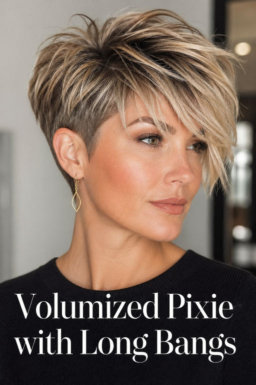Thin fine hair makeover with soft layered bob and wispy bangs adding natural volume and face-framing shape