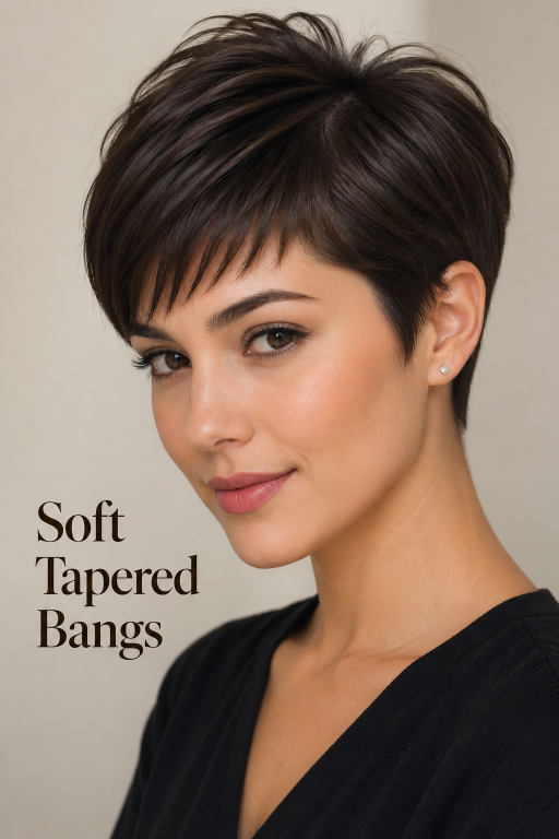 25 bangs hairstyles for short hair showcasing different fringe styles on pixie cuts and bobs for various face shapes and hair textures