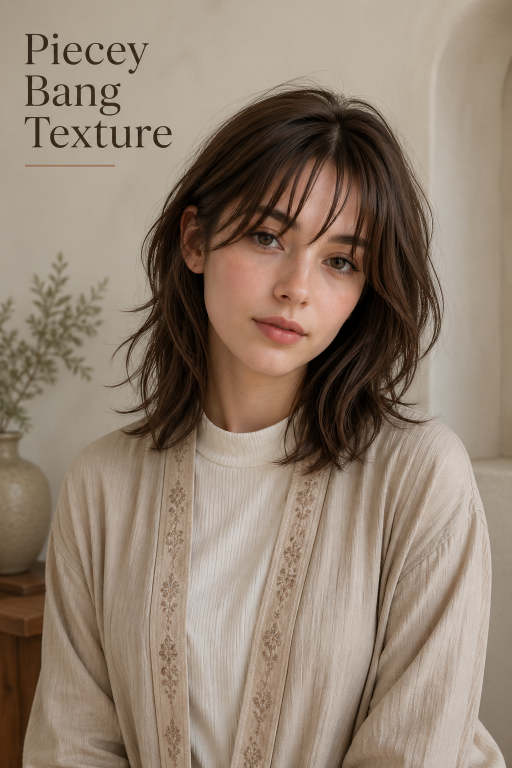 Bangs hairstyles for round faces featuring side-swept and curtain fringe that slim and frame soft facial features