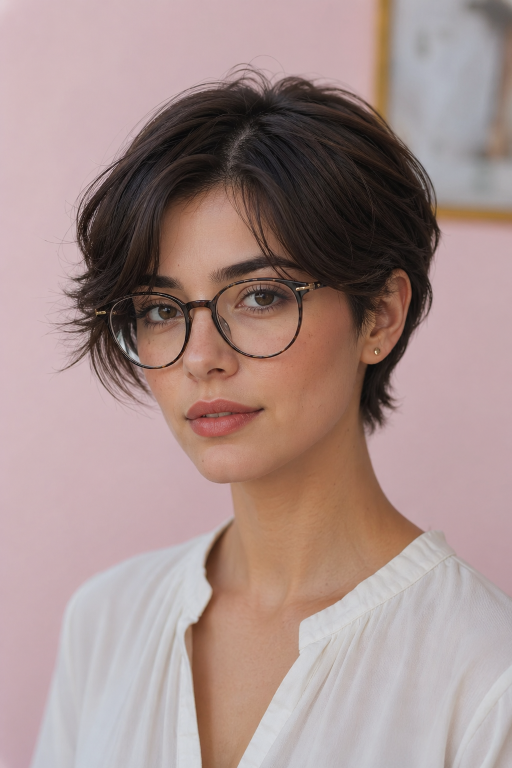Short pixie haircut for women with glasses showing flattering modern styles for different face shapes