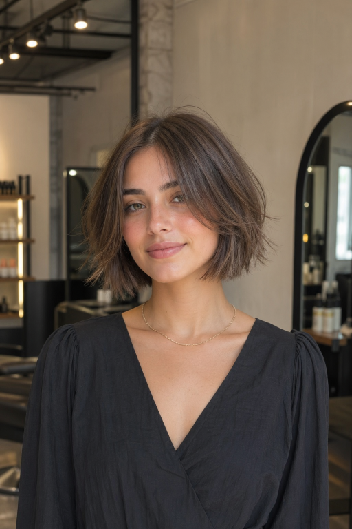 Choppy bob haircut for thin fine hair with textured layers adding natural volume and movement