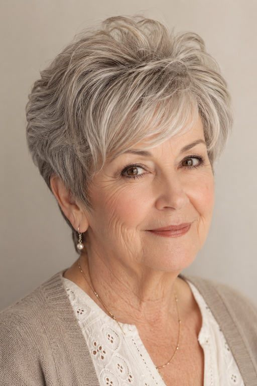Hairstyles for women over 60 with thin fine hair showing layered bobs, pixie cuts, and volume-boosting styles for a fuller, youthful look