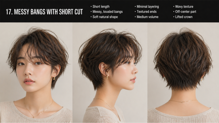 25 bangs hairstyles for short hair showcasing different fringe styles on pixie cuts and bobs for various face shapes and hair textures