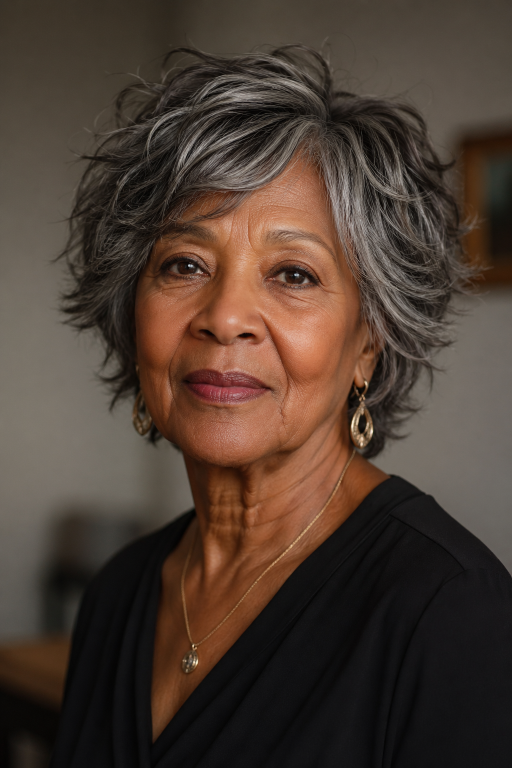 Hairstyles for Black women over 70 featuring short, natural, curly, and low-maintenance elegant looks