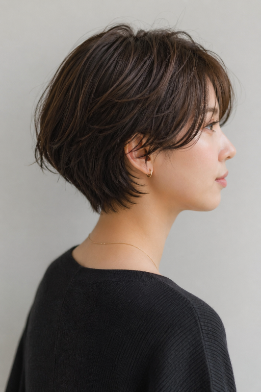 Short shaggy bob haircut with textured layers and effortless volume for modern women