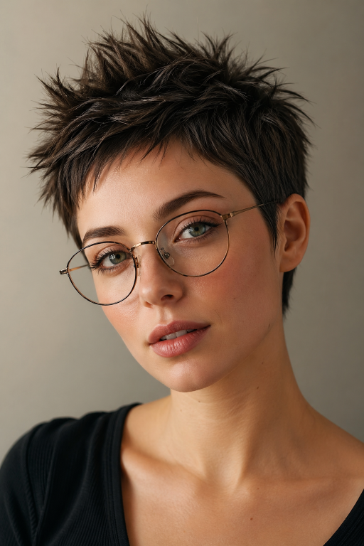 Short pixie haircut for women with glasses showing flattering modern styles for different face shapes