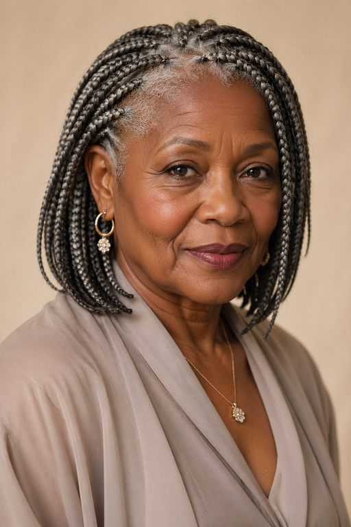 Elegant braided hairstyles for older Black women over 50 showcasing protective, low-maintenance, and graceful looks